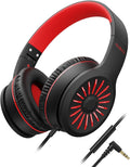 Black Red On-Ear Kids Headphones with Microphone - Foldable Stereo