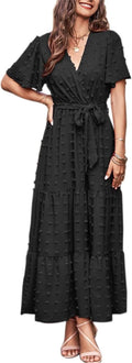 MASCOMODA Womens Swiss Dot Maxi Wrap Dress - Flowy Summer Boho