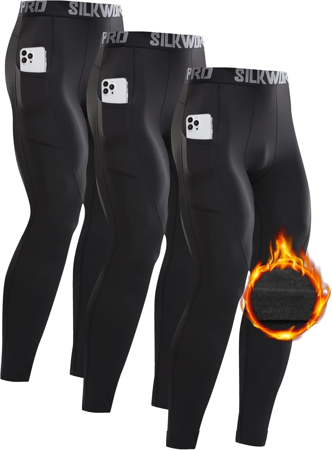 SILKWORLD Men's Compression Pants with Pockets for Gym Use