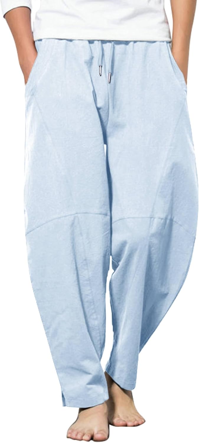 COOFANDY Men's Linen Harem Drawstring Pants for Summer Comfort