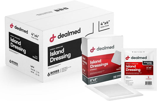 Dealmed Sterile Bordered Gauze Island Dressings for Wound Care