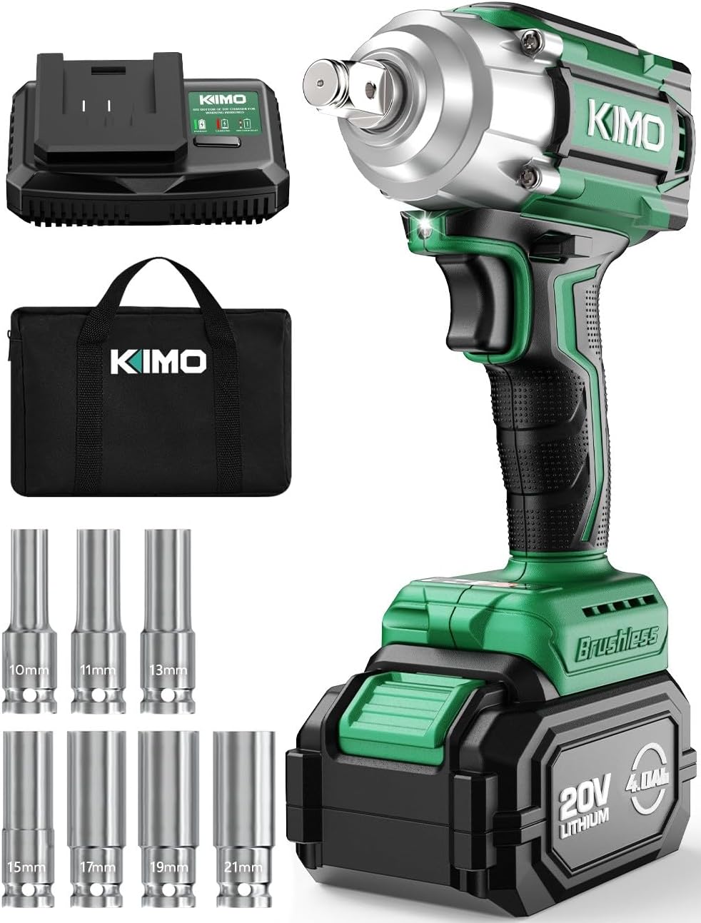 KIMO Cordless Impact Wrench with High Torque and Accessories