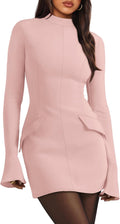 Women's Fall Long Sleeve Mock Neck Bodycon Mini Dress - Cozy Stretch