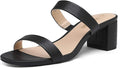 Two Strap Open Toe Low Block Chunky Heels Sandals - Everyday Comfort