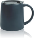 LINVIA 14 oz Large Ceramic Mug, Smooth Matte Navy Blue, Sliding Lid