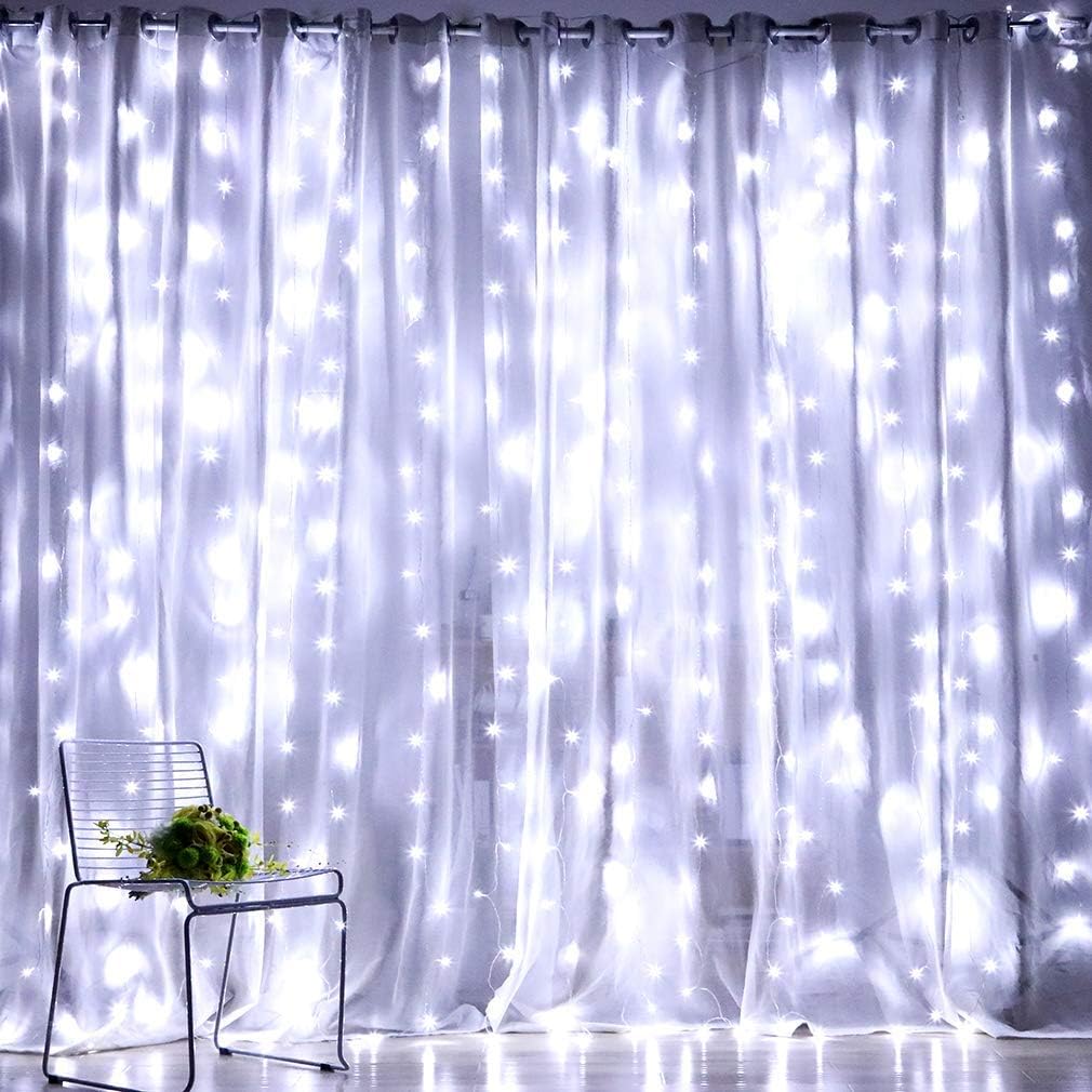 HEFUNi Fairy Curtain Lights: Safe, Memory Function, 304 LEDs, Cool White