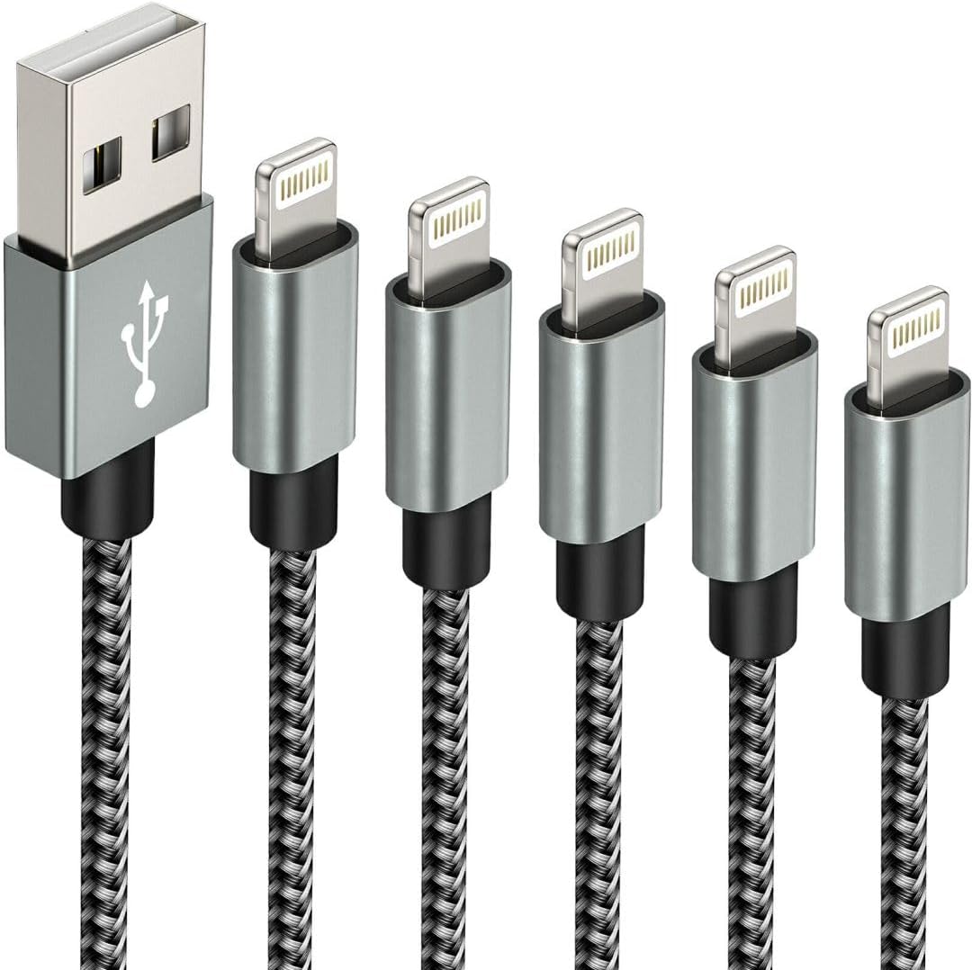 IDISON 5Pack MFi Certified iPhone Charger Set - Fast Charging Nylon Braided Cables