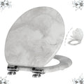 Angel Shield Round Gray Marble Toilet Seat with Quiet Close
