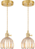 Mini Pendant Lights Kitchen Island 2 Pack - Amber Tulip Glass Vintage