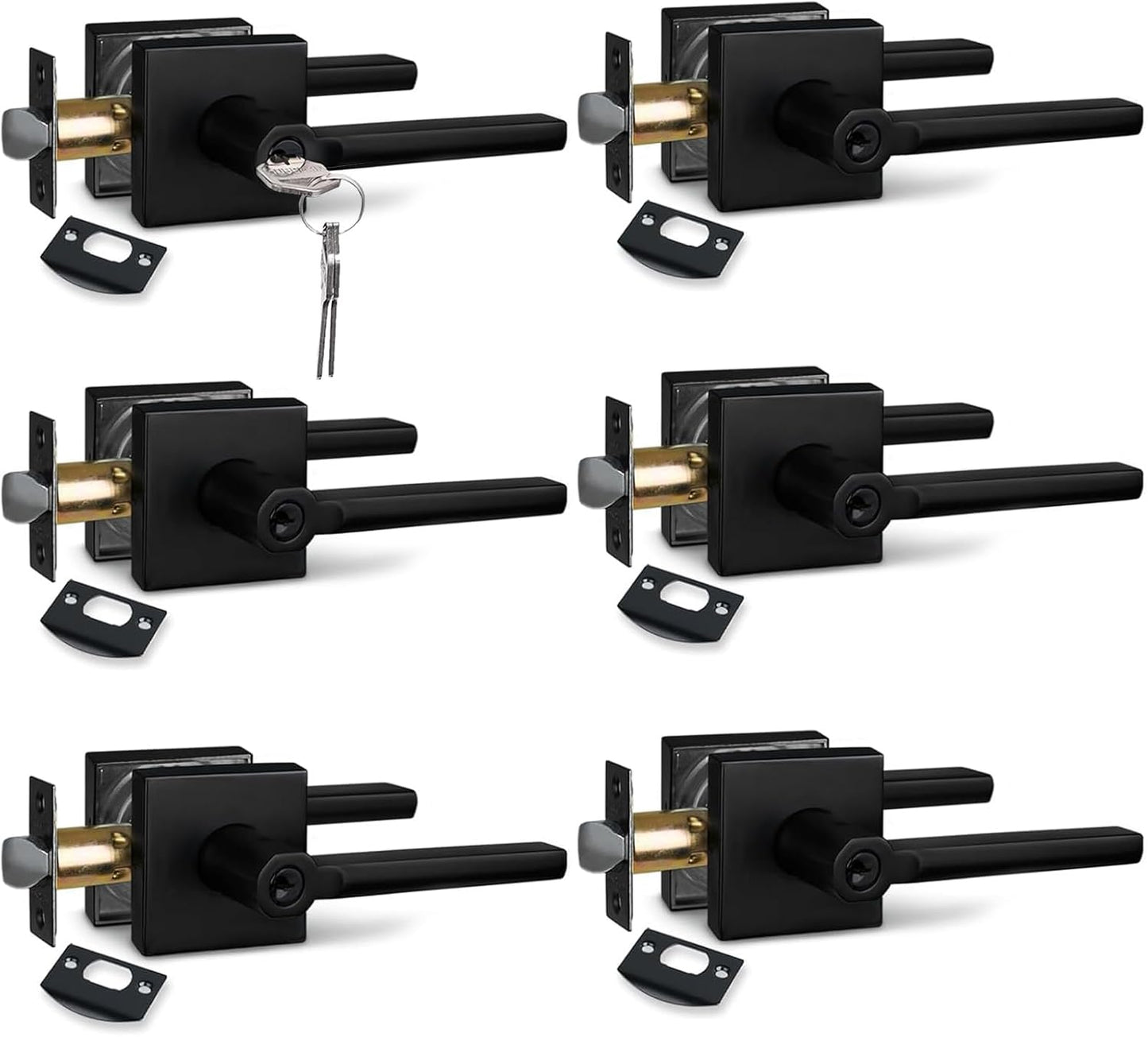 NEWBANG Square Keyed Entry Door Handle in Matte Black Finish