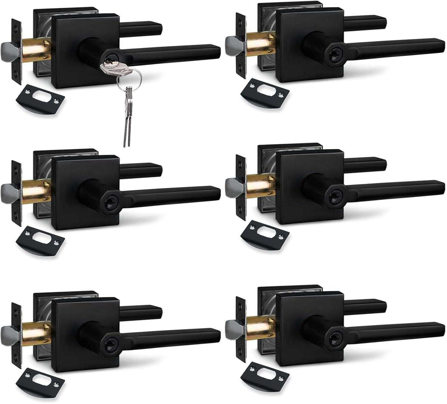 NEWBANG Square Keyed Entry Door Handle in Matte Black Finish