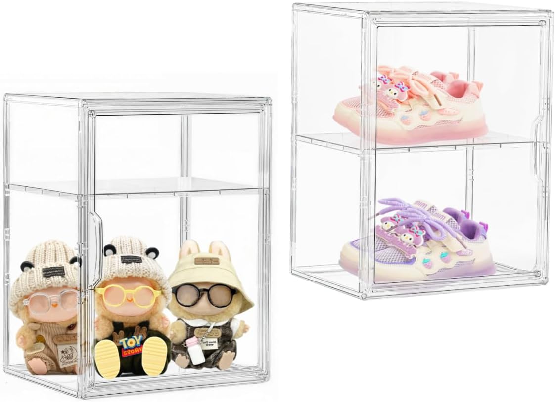 Large Clear Acrylic Display Case for Shoe Storage - 2 Pack