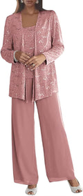 Chiffon Mother of the Bride Pant Suits - Sequin 3-Piece Formal Set can
