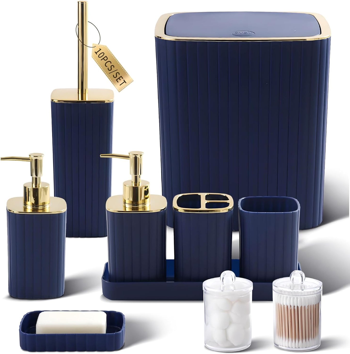 10PC Navy Blue Bathroom Accessories Set for Stylish Spaces