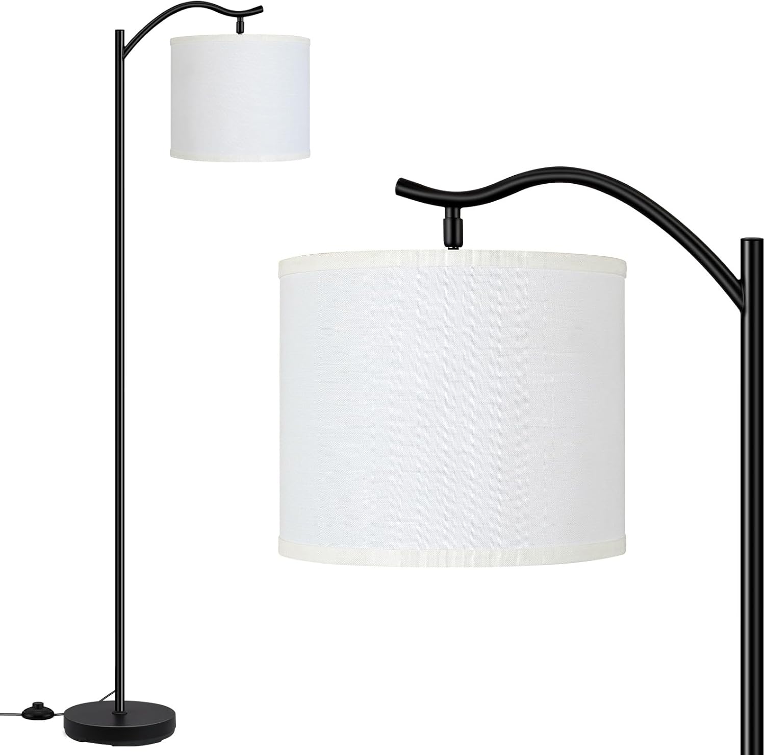 BoostArea Modern LED Arched Floor Lamp with Linen Shade