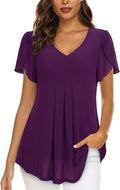 VALOLIA Womens Casual V Neck Blouse Double Layers Mesh Tunics