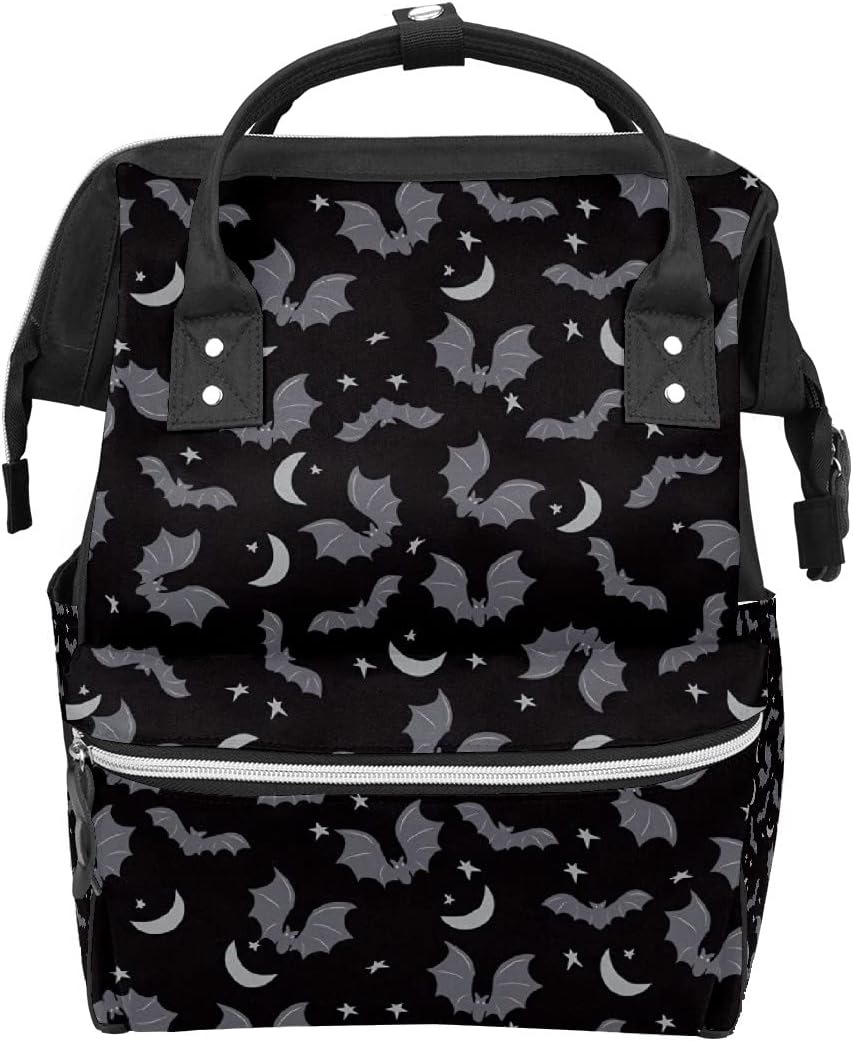 Black Gray Bats Diaper Bag Travel Backpack for Parents on the Go