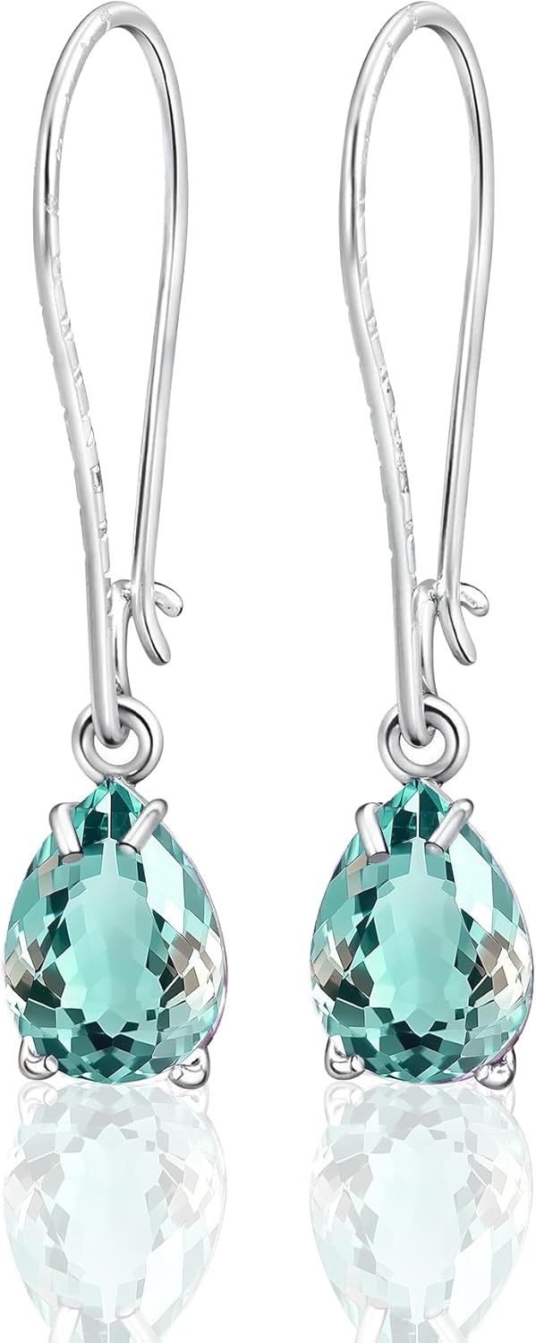 925 Sterling Silver Aquamarine Teardrop Earrings for Women
