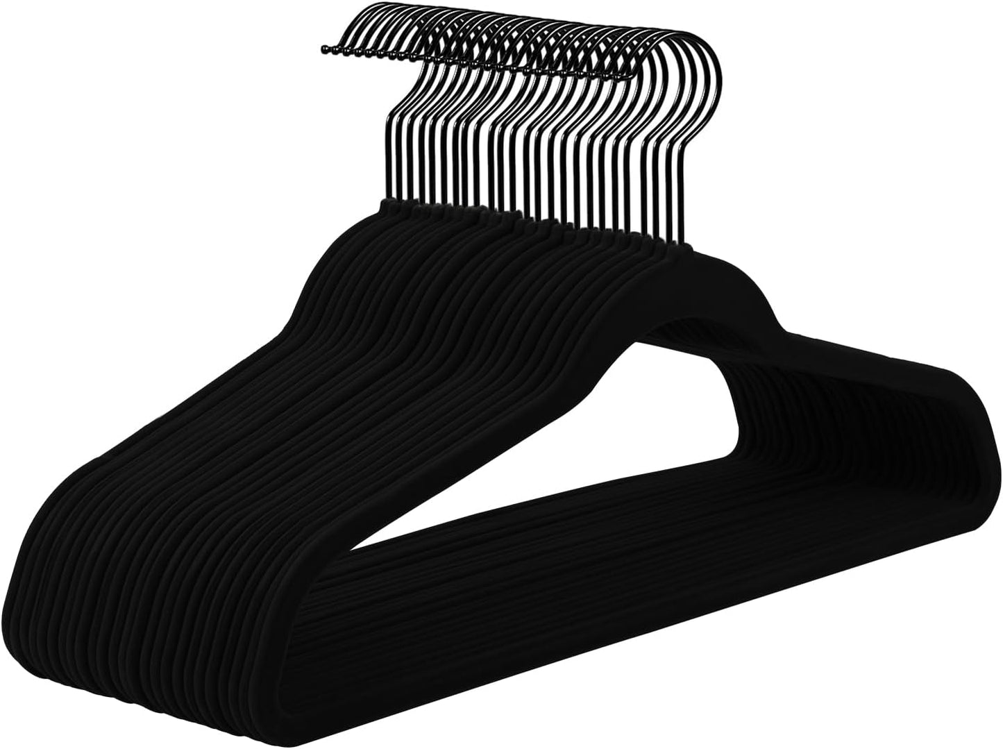 MIZGI All Black Velvet Hangers 60 Pack for Space Saving