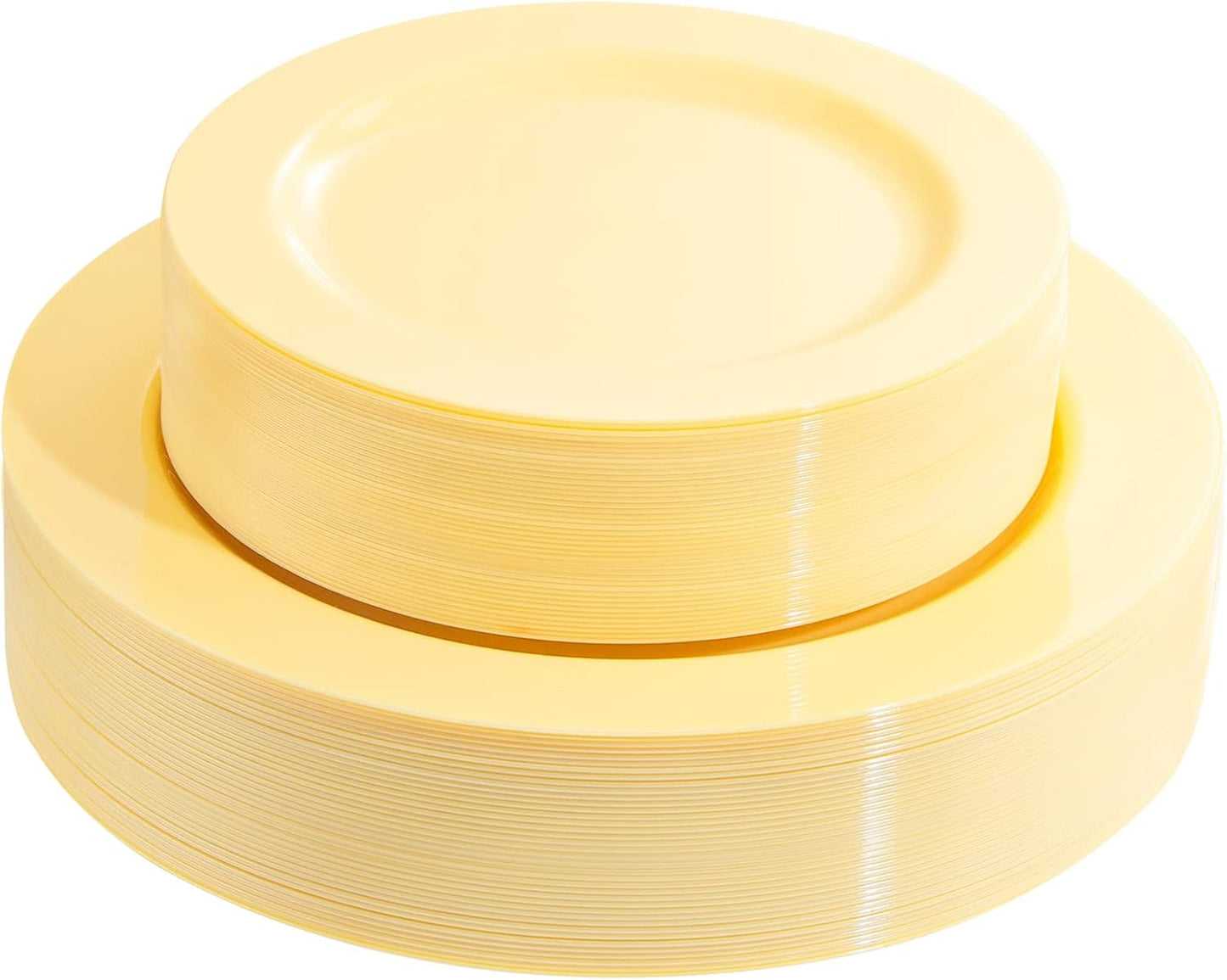 FLOWERCAT 60PCS Yellow Plates - Heavy Duty Plastic for Parties