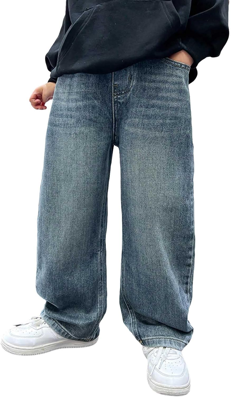 Verdusa Boys Jeans Baggy Straight Leg Elastic Waist Denim Pants