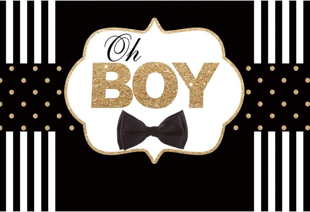 10x8ft Baby Shower Backdrop with Black Bow Tie and Gold Glitter