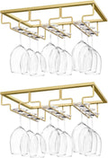 Wine Glass Rack Under Cabinet 2-Pack - Space Saving Gold Holder