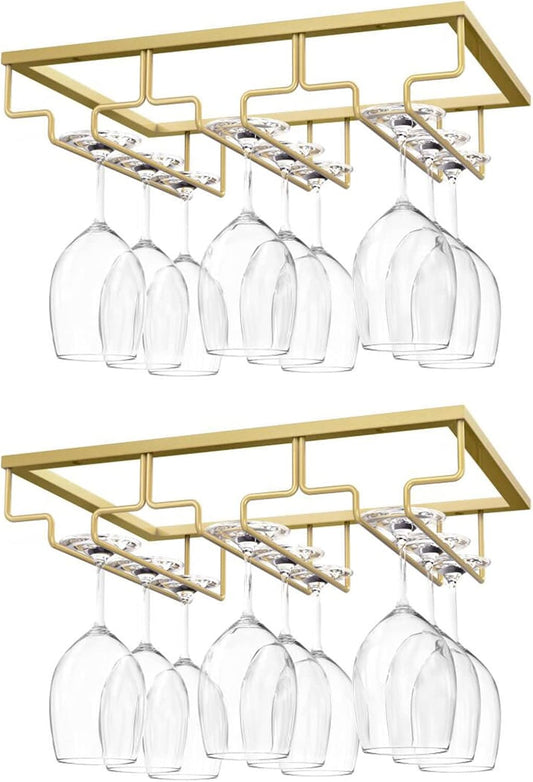 Nuovoware Wine Glass Rack for Under Cabinet Storage - Gold
