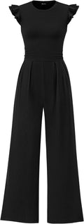 Summer Jumpsuits for Women Rib Knit One Piece - Dressy Ruffle Cap