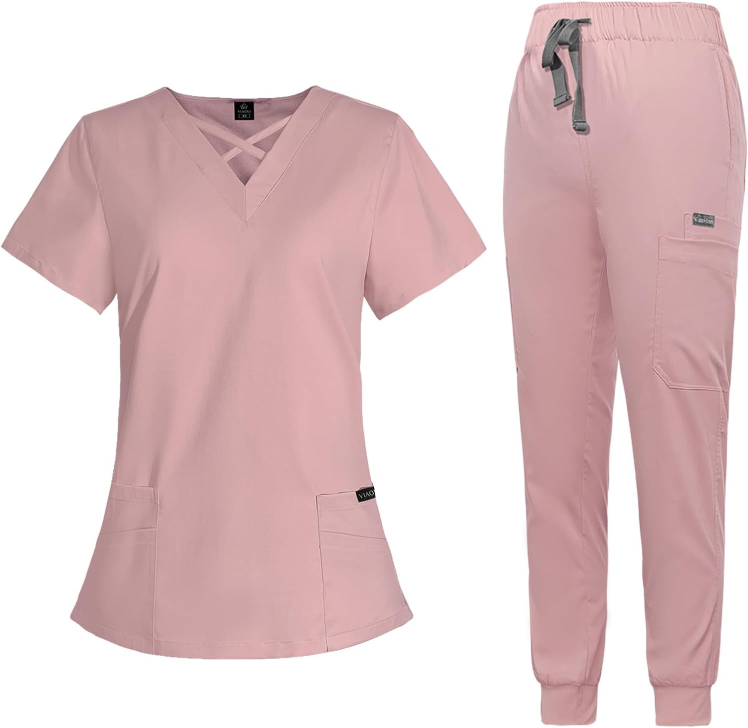 VIAOLI Scrubs for Women Set with V-Neck Top & Jogger Pants
