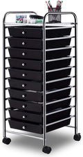 10 Drawer Rolling Storage Cart in Black - Compact Craft & Office