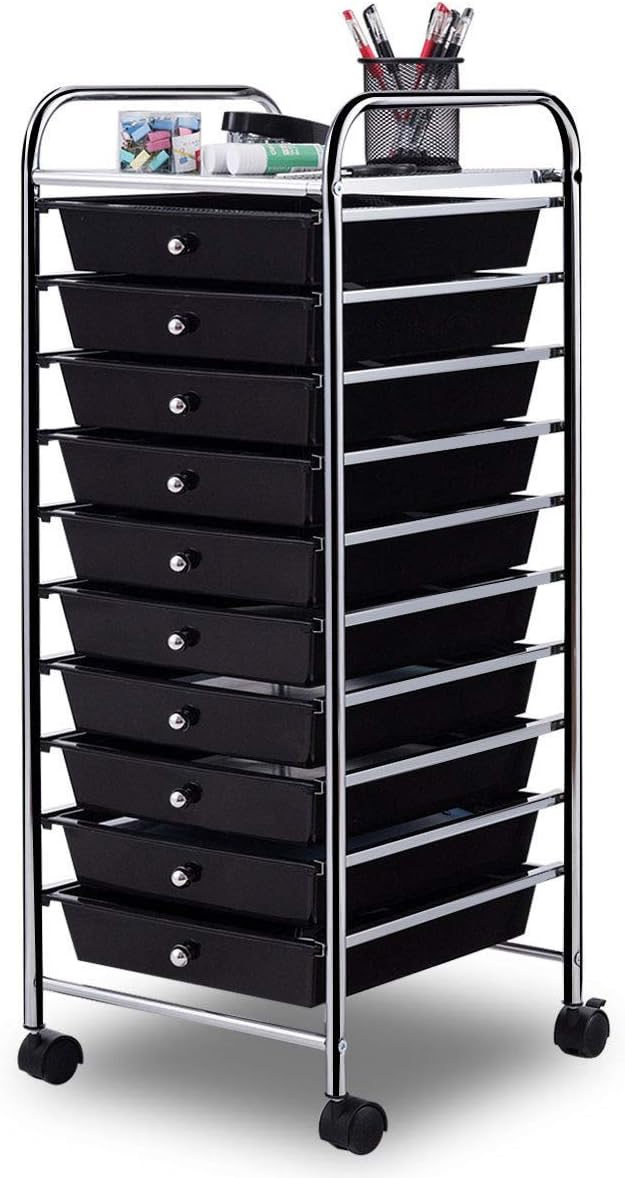 Giantex 10 Drawer Rolling Storage Cart for Office and School