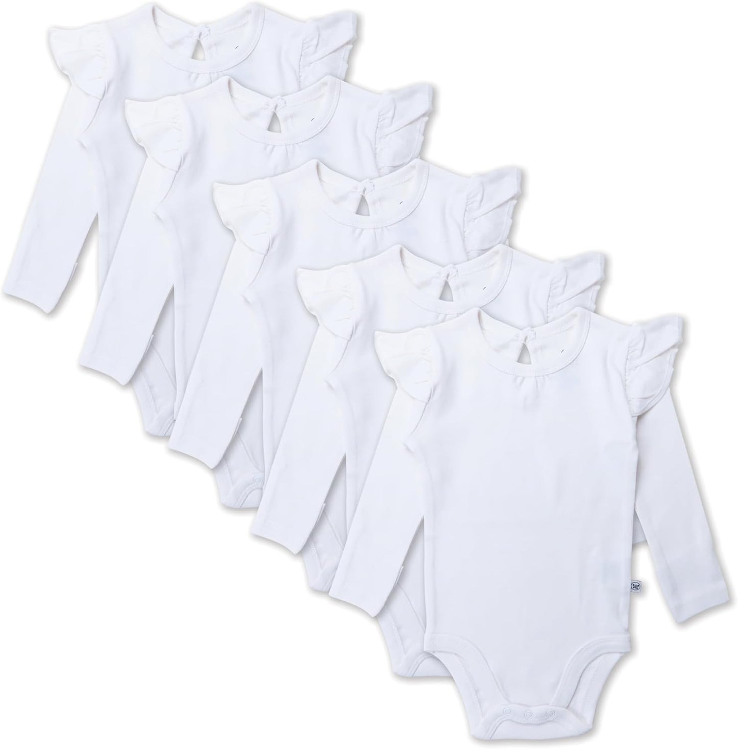 HonestBaby Baby Girls 5-Pack Long Sleeve Ruffle Bodysuits