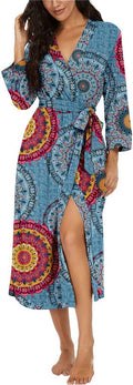 Women Kimono Robe Long Knit Bathrobe - Lightweight Soft Loungewear