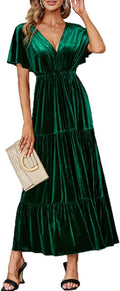 Amegoya Women's Casual Short Sleeve V Neck Floral Maxi Dress