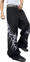 Men's Black Baggy Hip-hop Embroidered Loose Fit Denim Jeans
