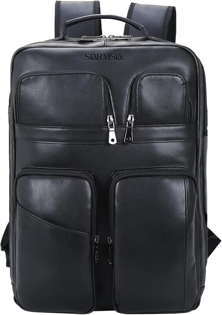 Premium Calfskin Leather Laptop Backpack for Men - Stylish & Durable