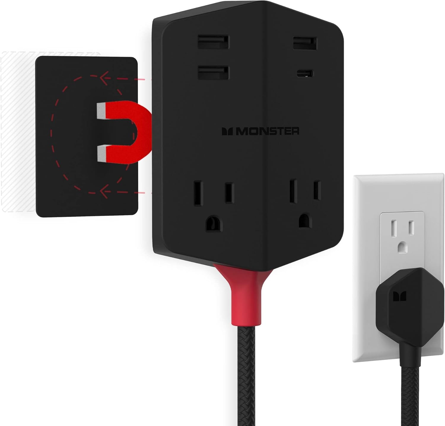 Monster Power Shield Magnetic Wall Outlet Extender for Easy Charging