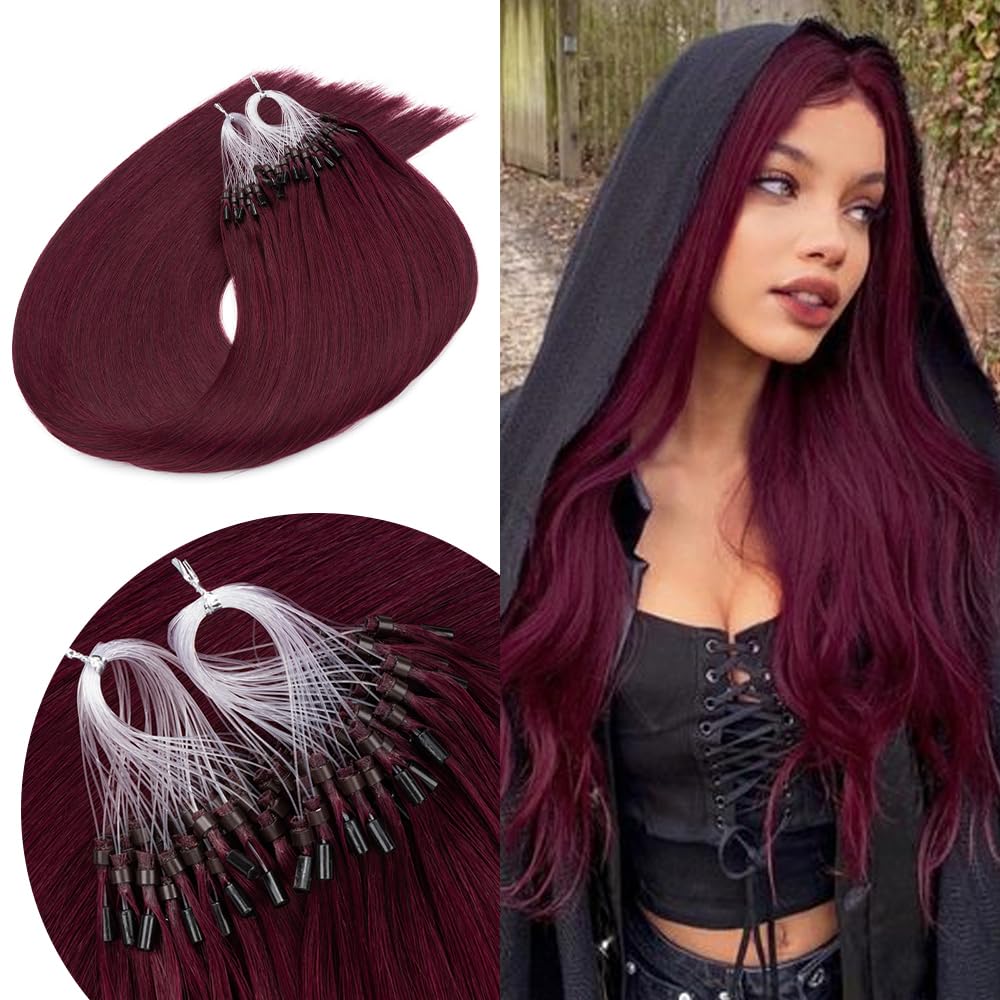 Senmy Micro Ring Hair Extensions 22inch Burgundy Color 50g