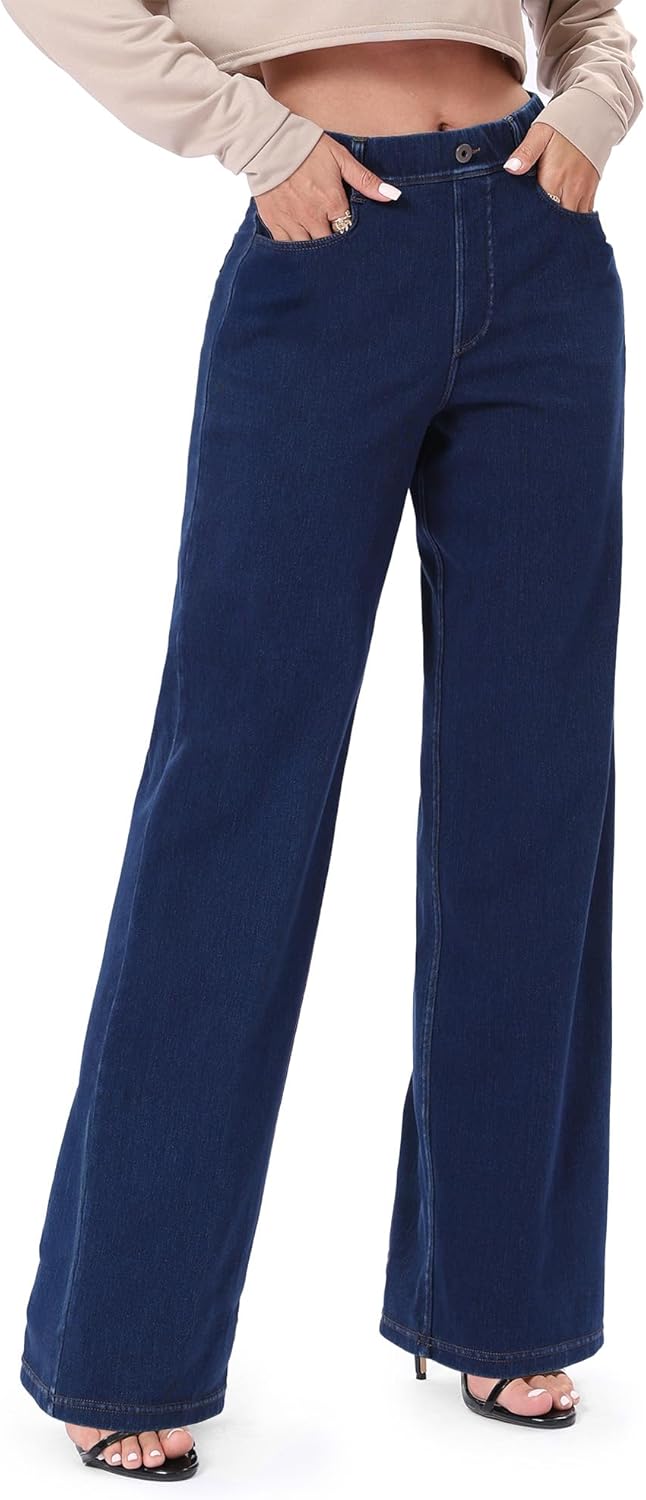 Pull On Jeans for Women High Waisted Stretch Baggy Denim Pants