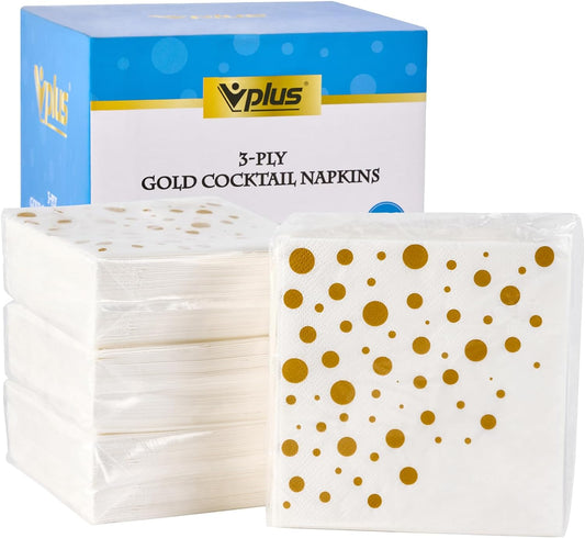 200 Pack Vplus Gold Cocktail Napkins - Elegant & Disposable