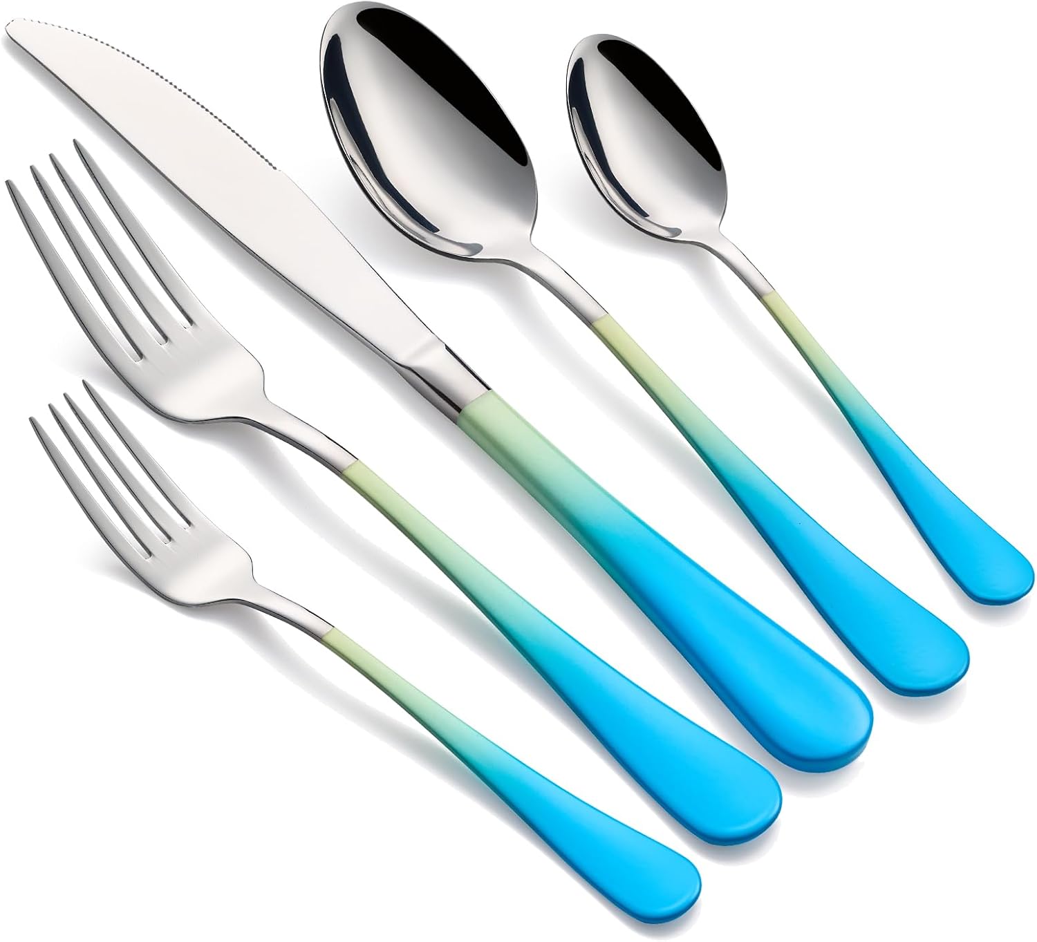 Colorful Silverware Set 20 Piece Flatware with Blue and Yellow Handles