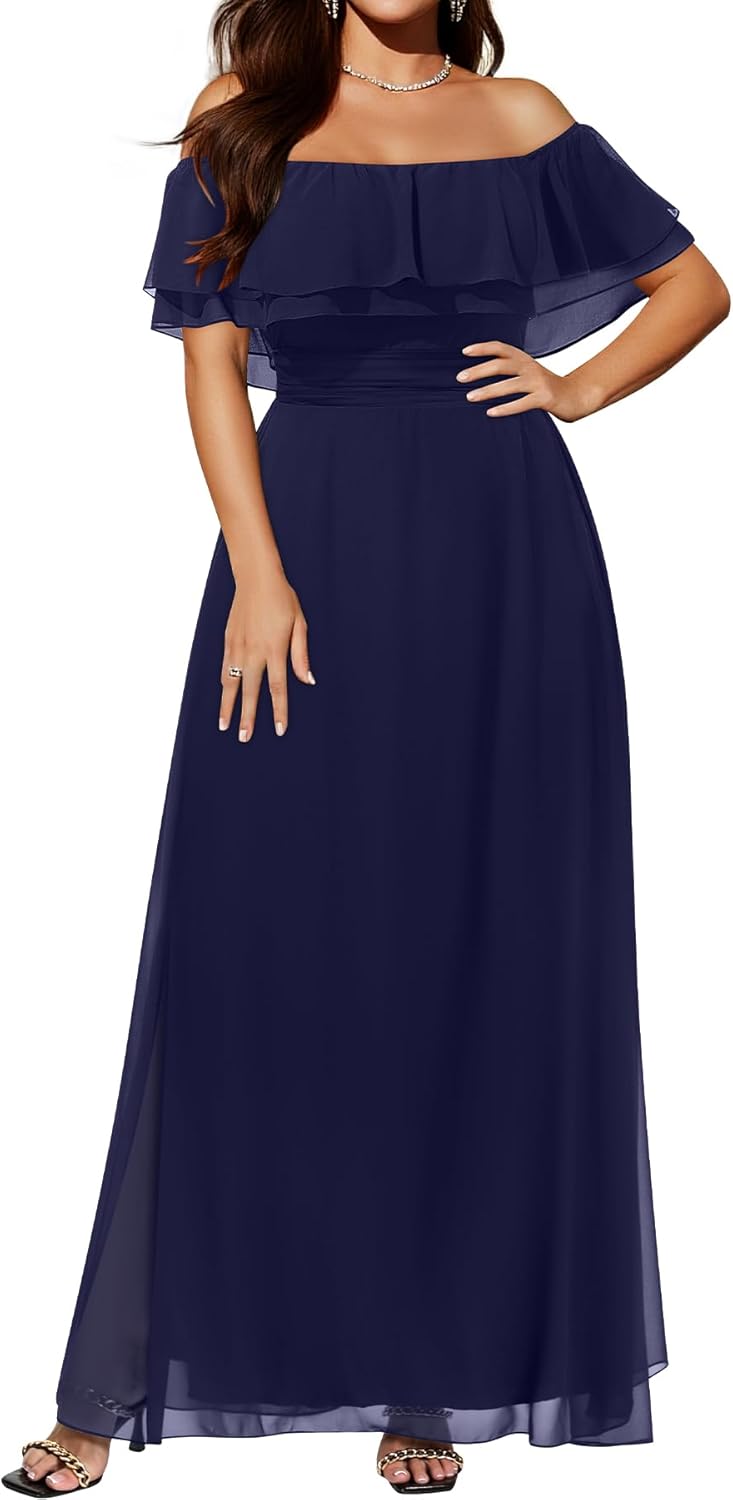 Pinup Fashion Plus Size Off The Shoulder Maxi Dress for Weddings