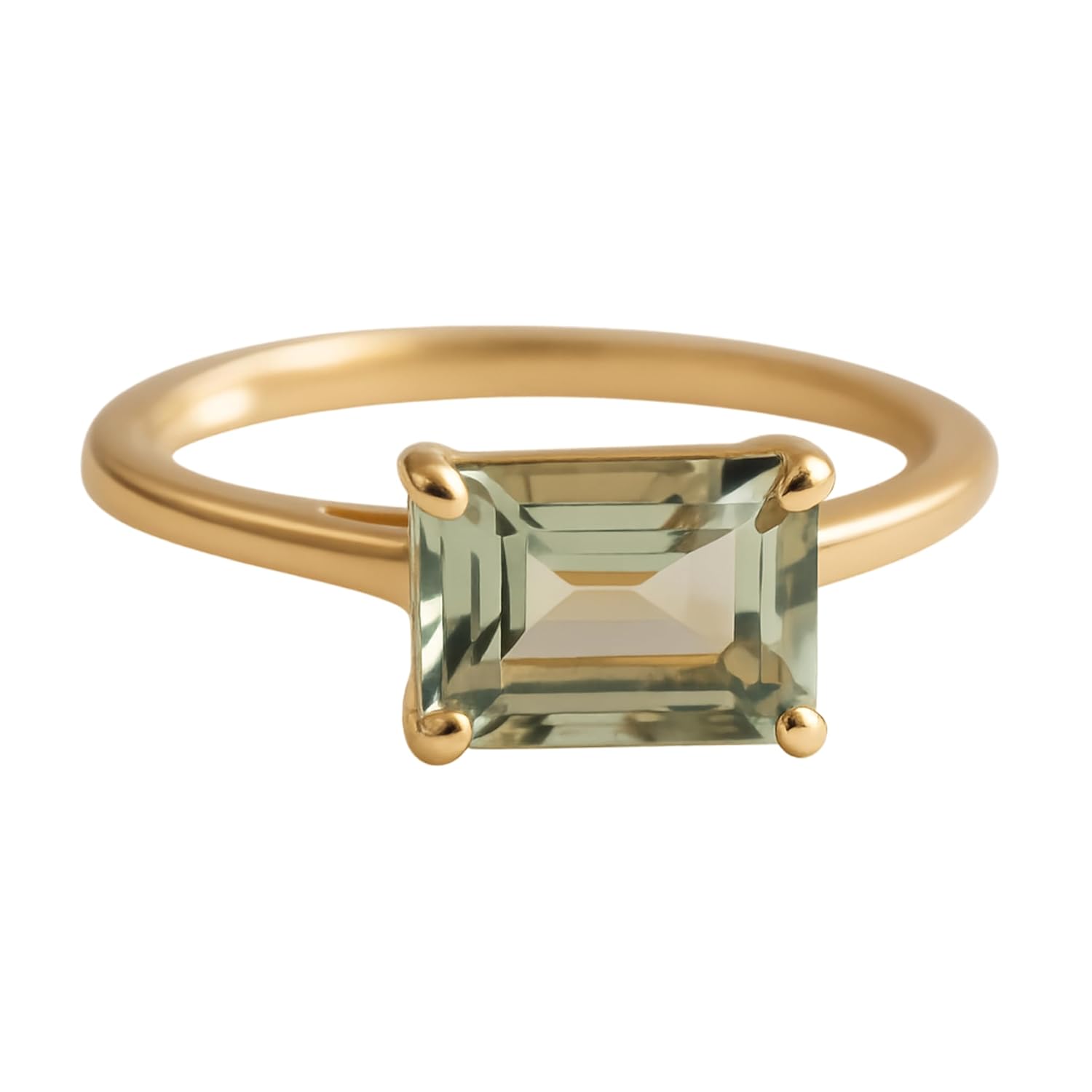 Green Amethyst Baguette Cut Ring - Handmade Sterling Silver Jewelry