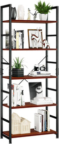 NUMENN 5 Tier Bookshelf Tall Bookcase Shelf Storage Organizer - Teak