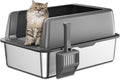 Zarler Stainless Steel Litter Box with Lid for Big Cats
