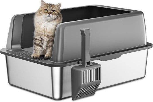 Zarler Stainless Steel Litter Box with Lid for Big Cats