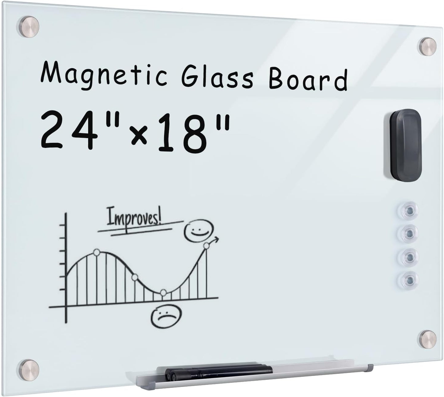 Magnetic Glass Whiteboard for Office, Home & School Use
