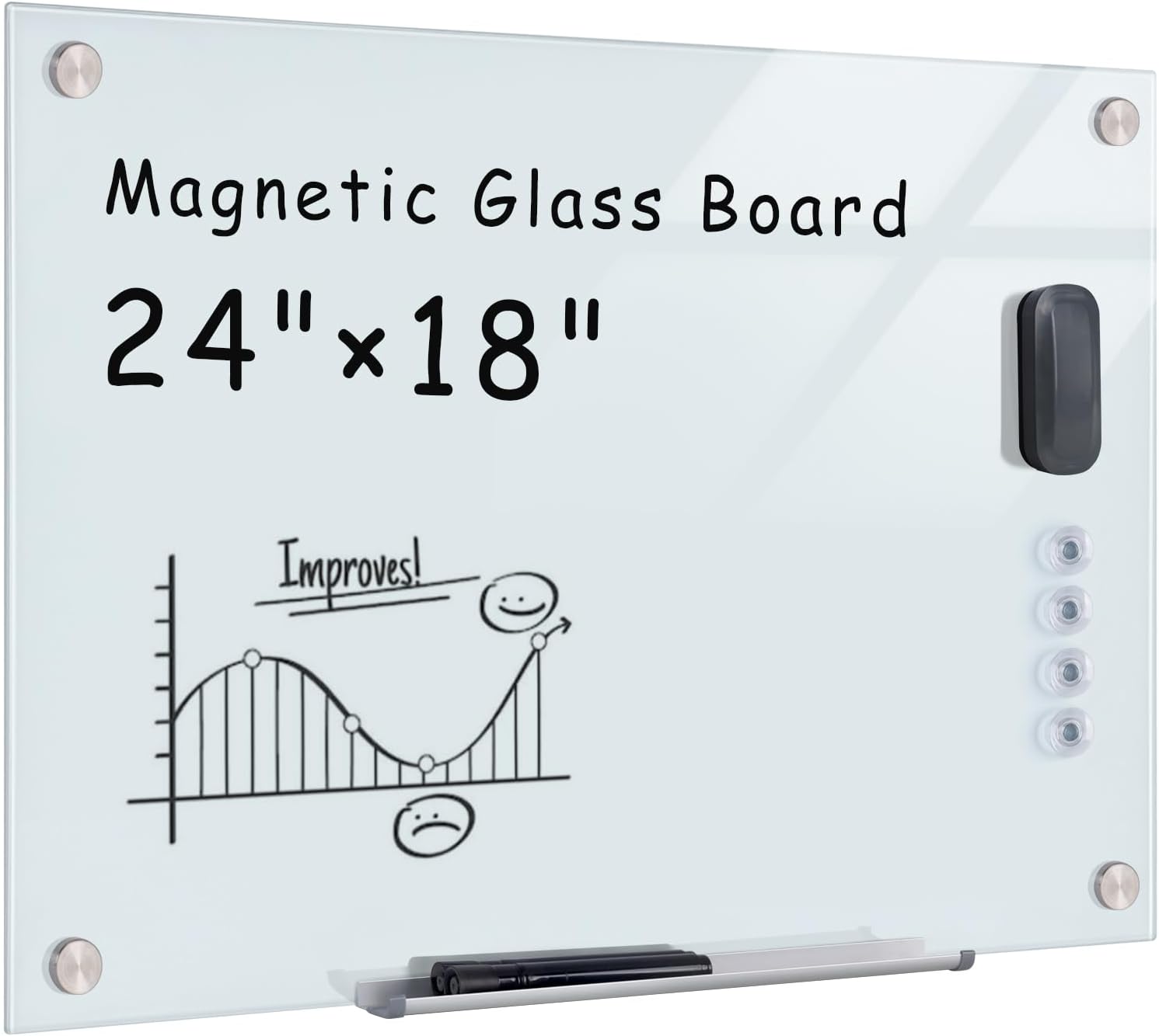 Magnetic Glass Whiteboard for Office, Home & School Use