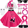 10Pcs Sock Hop Outfits Women 1950s Poodle Skirts and T-Shirt Set dot